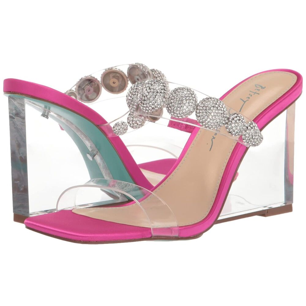 Betsey Johnson Women's Troy Wedge Sandal Fuchsia Size 6 – 3.5" Clear Wedge